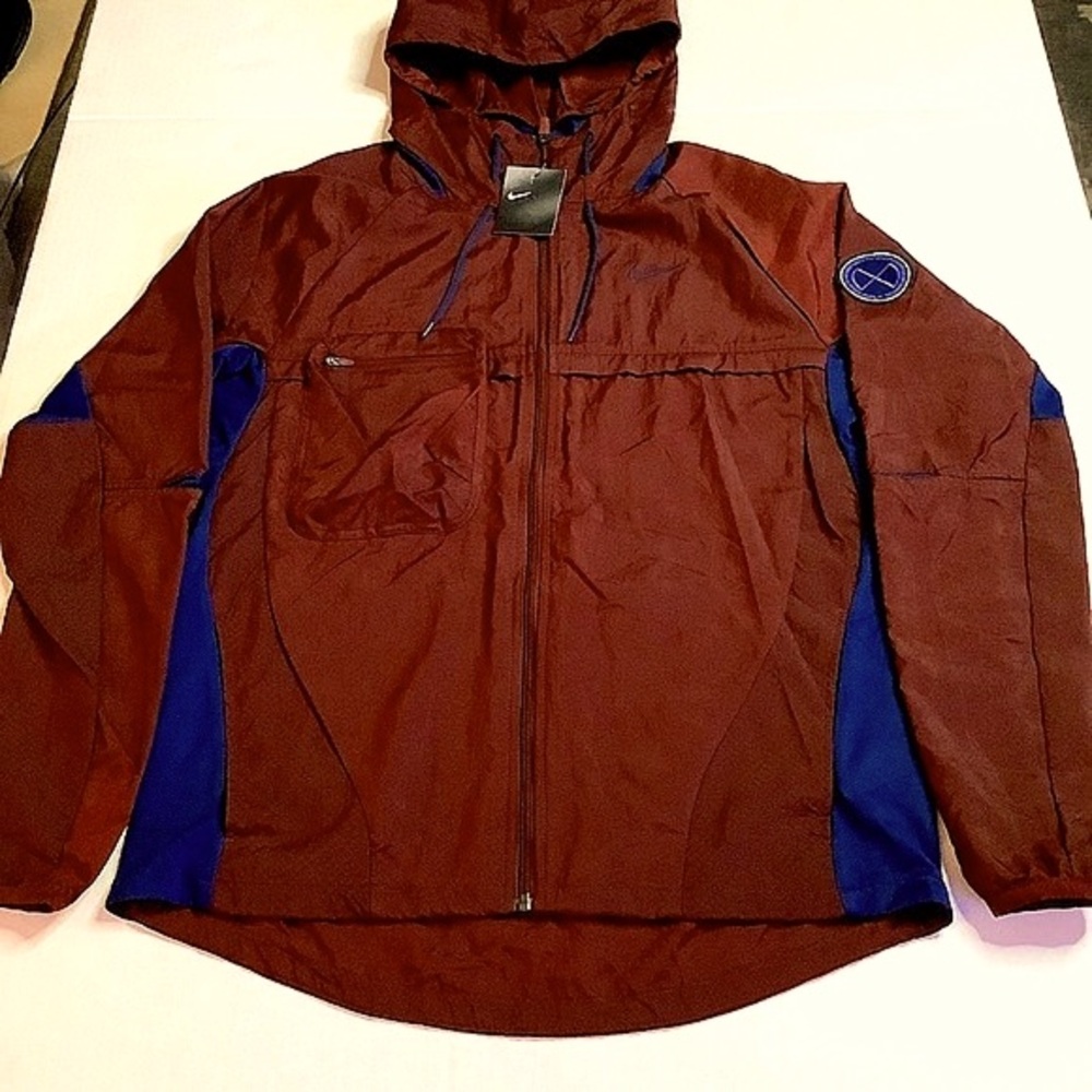 NIKE Full Zip Maroon/Navy Windbreaker Hoodie Training Jacket Dry Fit Technology